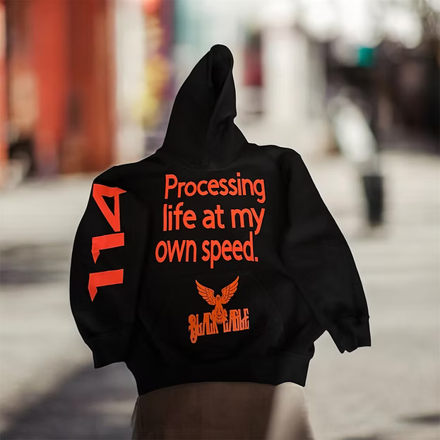 Black Eagle Autism Affirmation Kids Hoodie-"Processing Life at My Own Speed."